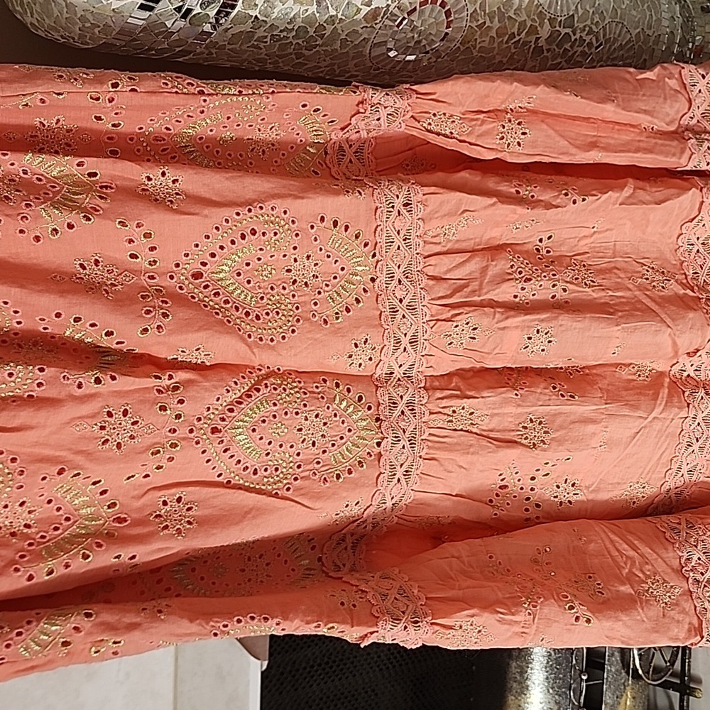 🧡 BOSTON PROPER Coral METALLIC EMBROIDERED EYELET MAXI SKIRT 🧡 - Picture 13 of 17